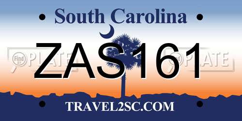 ZAS161 South Carolina License Plate