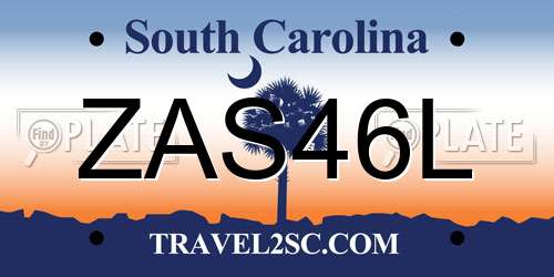 ZAS46L South Carolina License Plate