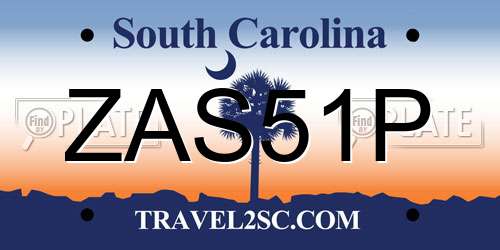 ZAS51P South Carolina License Plate