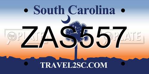 ZAS557 South Carolina License Plate