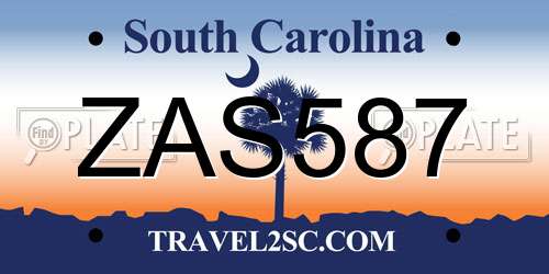 ZAS587 South Carolina License Plate