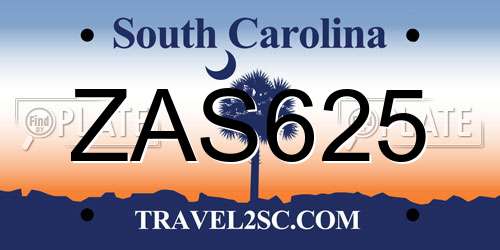 ZAS625 South Carolina License Plate