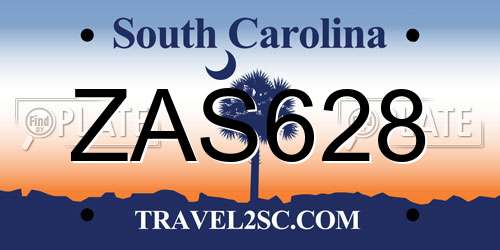 ZAS628 South Carolina License Plate