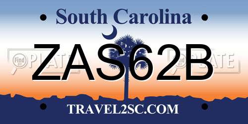 ZAS62B South Carolina License Plate