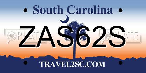 ZAS62S South Carolina License Plate
