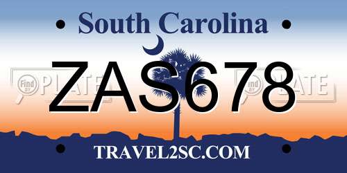 ZAS678 South Carolina License Plate