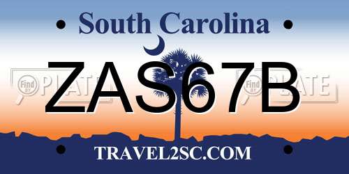 ZAS67B South Carolina License Plate