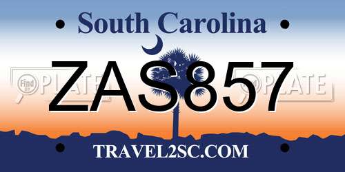 ZAS857 South Carolina License Plate