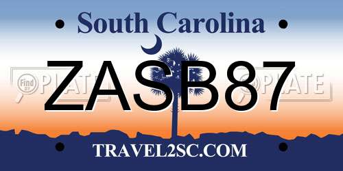 ZASB87 South Carolina License Plate