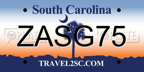 ZASG75 South Carolina License Plate