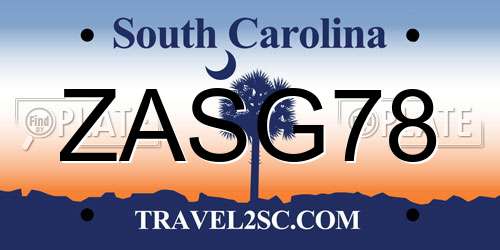 ZASG78 South Carolina License Plate