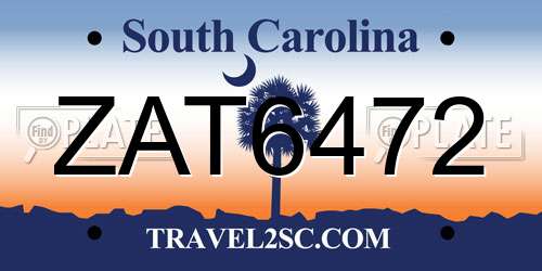 ZAT6472 South Carolina License Plate