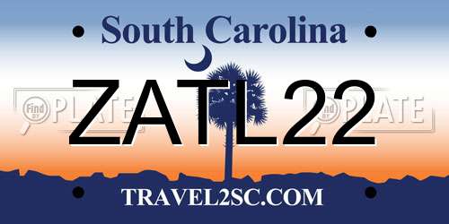 ZATL22 South Carolina License Plate