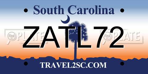 ZATL72 South Carolina License Plate