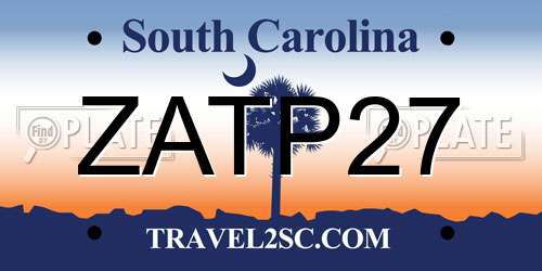 ZATP27 South Carolina License Plate