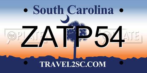 ZATP54 South Carolina License Plate