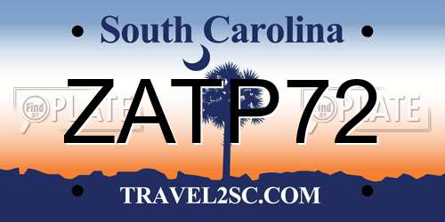 ZATP72 South Carolina License Plate