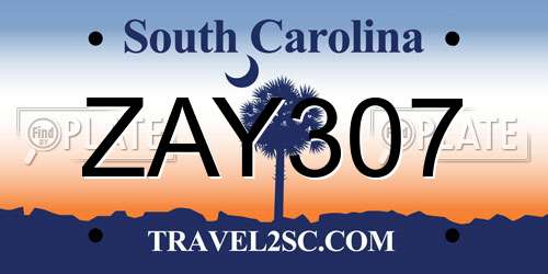 ZAY307 South Carolina License Plate