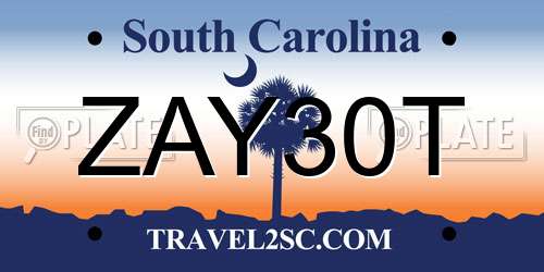 ZAY30T South Carolina License Plate