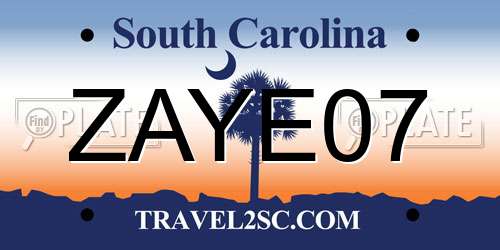 ZAYE07 South Carolina License Plate