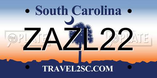 ZAZL22 South Carolina License Plate