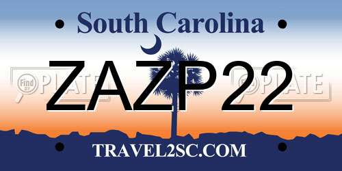 ZAZP22 South Carolina License Plate