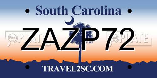 ZAZP72 South Carolina License Plate