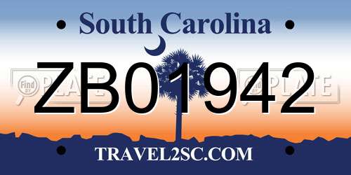 ZB01942 South Carolina License Plate