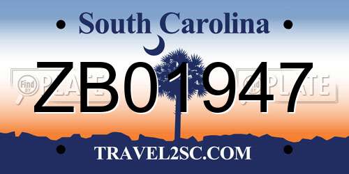 ZB01947 South Carolina License Plate