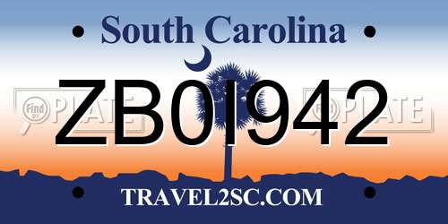 ZB0I942 South Carolina License Plate