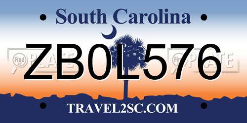 ZB0L576 South Carolina License Plate