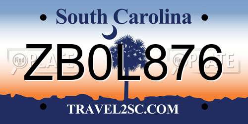 ZB0L876 South Carolina License Plate