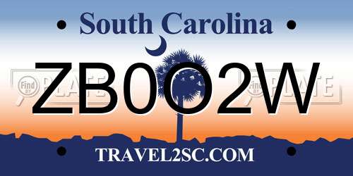 ZB0O2W South Carolina License Plate