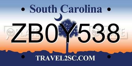 ZB0Y538 South Carolina License Plate
