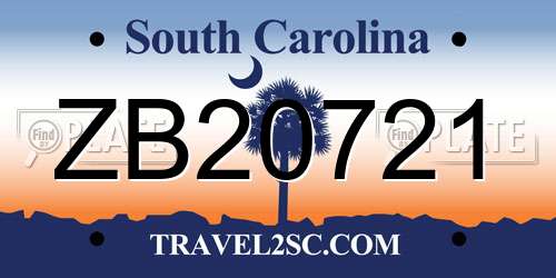 ZB20721 South Carolina License Plate
