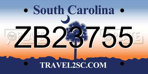 ZB23755 South Carolina License Plate