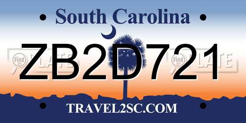 ZB2D721 South Carolina License Plate