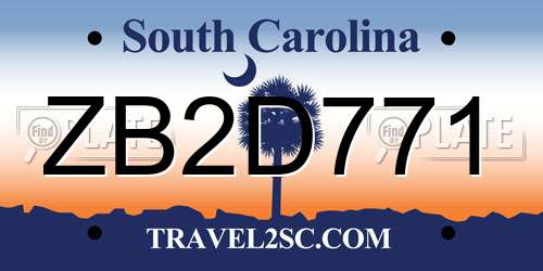 ZB2D771 South Carolina License Plate