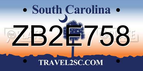 ZB2E758 South Carolina License Plate