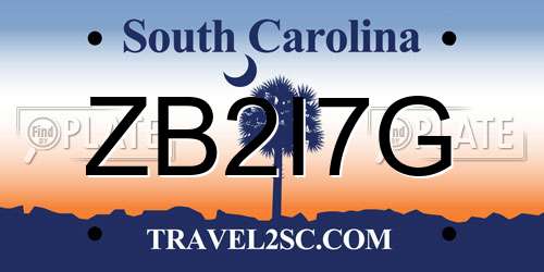 ZB2I7G South Carolina License Plate
