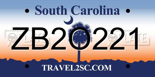 ZB2O221 South Carolina License Plate
