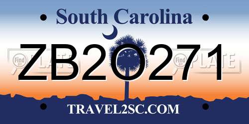 ZB2O271 South Carolina License Plate