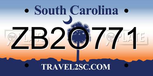 ZB2O771 South Carolina License Plate