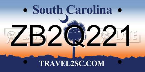 ZB2Q221 South Carolina License Plate