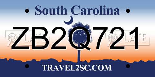 ZB2Q721 South Carolina License Plate