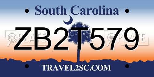 ZB2T579 South Carolina License Plate