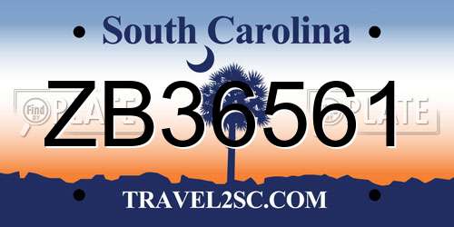 ZB36561 South Carolina License Plate