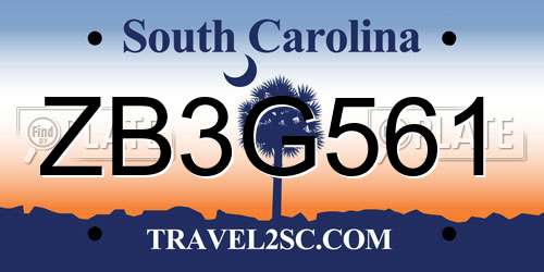 ZB3G561 South Carolina License Plate