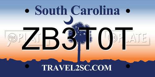 ZB3T0T South Carolina License Plate