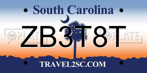 ZB3T8T South Carolina License Plate